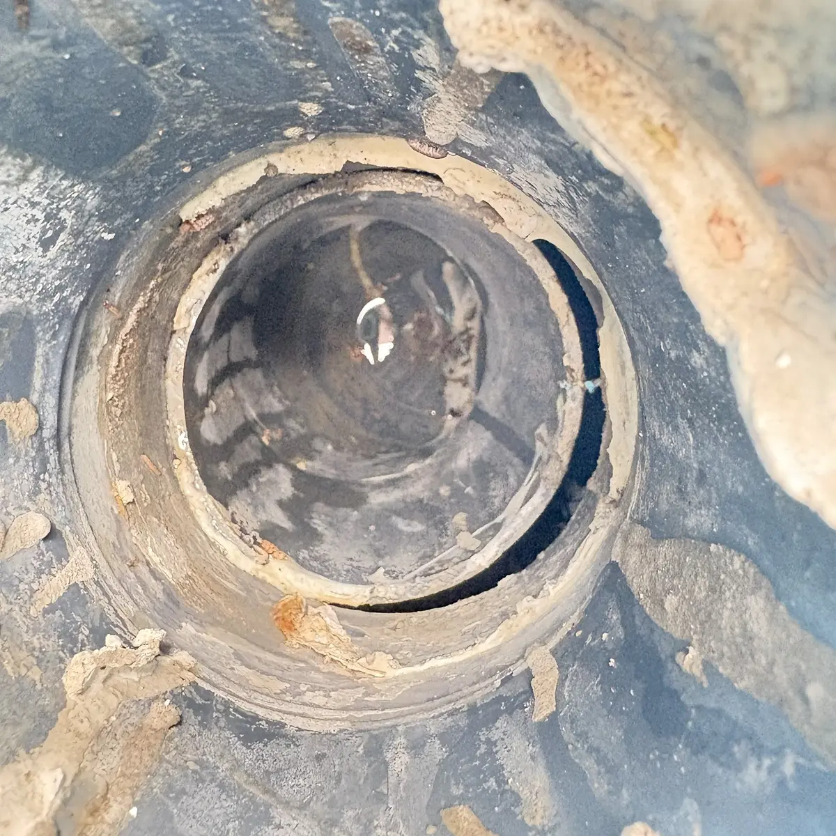 Internal inspection view of a damaged pipe